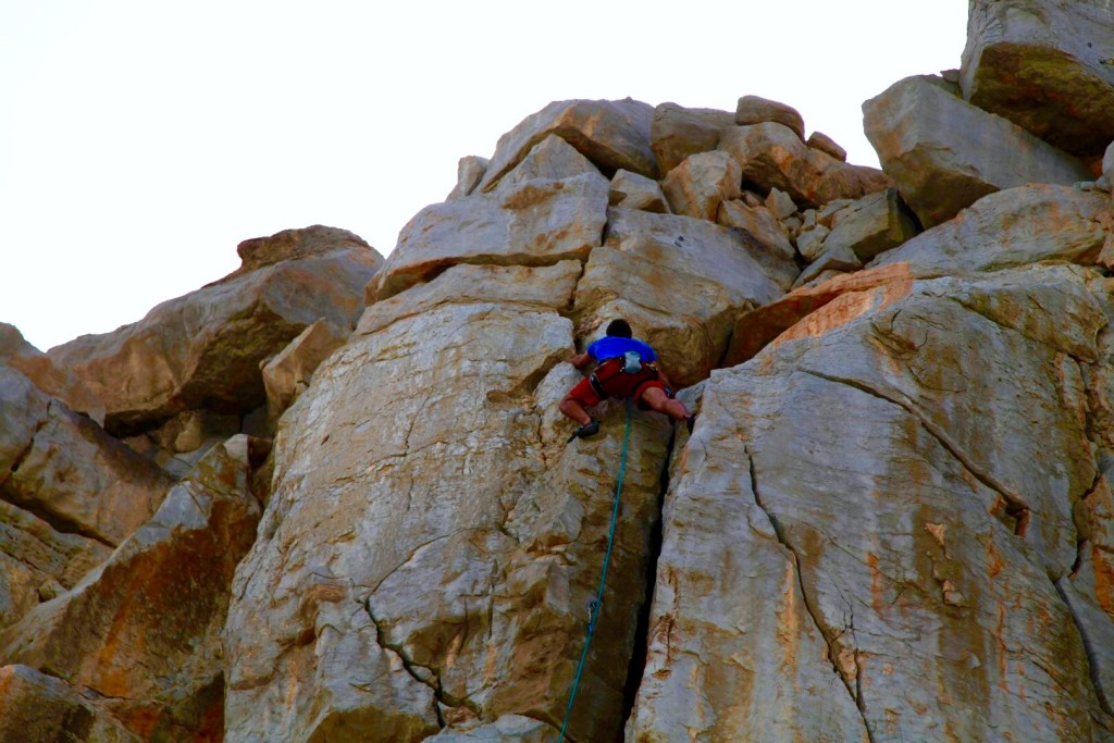 Sending one of the routes at Seeb Al Ghareeb Crag
